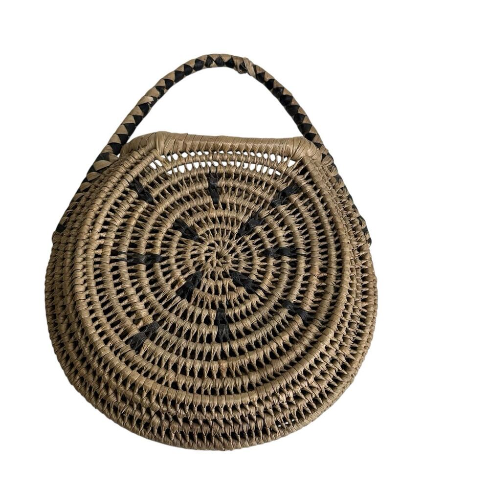 Vintage Handwoven Straw Purse Wicker Basket Tote Raffia Boho HandBag
